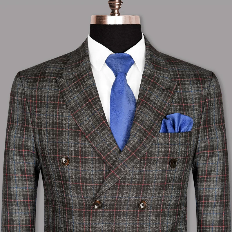 Men's Slim Fit Plaid Blazer in Red and Black for a Festive and Fashionable Holiday LookCharcoal Windowpane Wool Rich Double Breasted Blazer Men's Slim Fit Plaid Blazer in Red and Black for a Festive and Fashionable Holiday LookCharcoal Windowpane Wool Rich Double Breasted Blazer