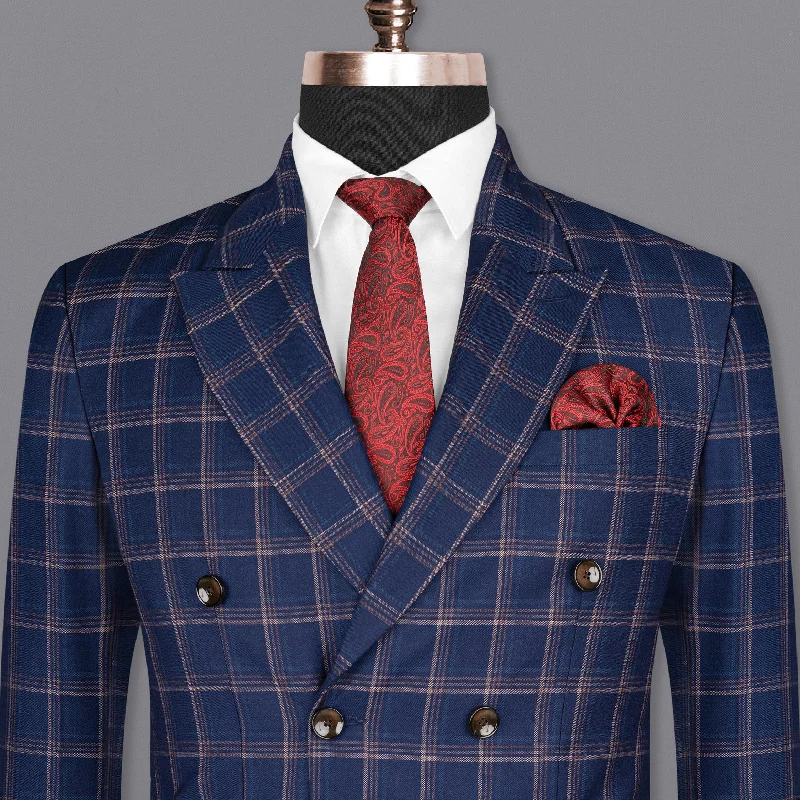 Men's Pin - Striped Wool - Blend Blazer in Navy and White for a Traditional Business AttireCloud Burst Super fine windowpane Wool Rich Double Breasted Blazer Men's Pin - Striped Wool - Blend Blazer in Navy and White for a Traditional Business AttireCloud Burst Super fine windowpane Wool Rich Double Breasted Blazer