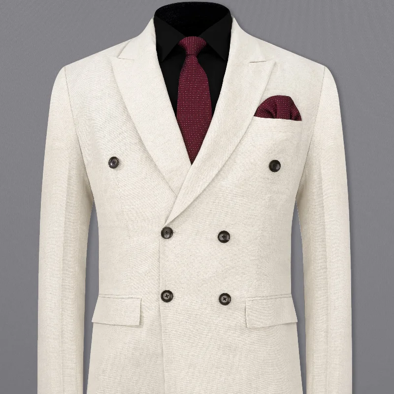 Men's Lightweight Linen - Blend Blazer in Beige for a Casual and Comfortable Summer EnsembleCoral Reef Cream Luxurious Linen Double Breasted Blazer