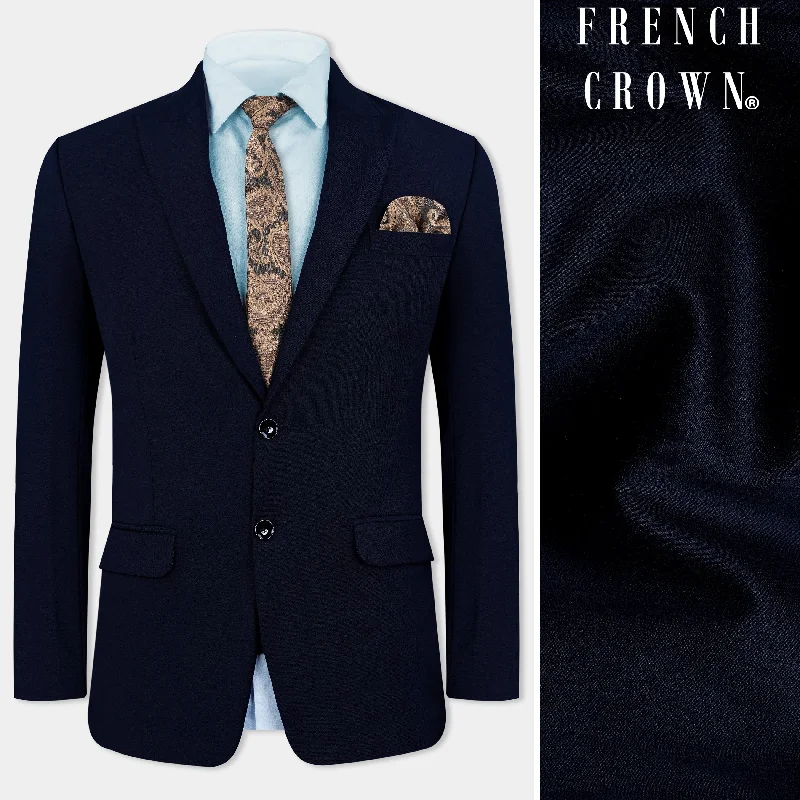 Men's Pin - Striped Wool - Blend Blazer in Navy and White for a Traditional Business AttireEbony Blue Wool Rich Blazer Men's Pin - Striped Wool - Blend Blazer in Navy and White for a Traditional Business AttireEbony Blue Wool Rich Blazer
