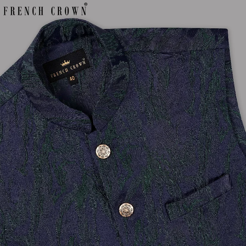 Men's Tweed Blazer in Brown with Leather Elbow Patches for a Classic and Academic StyleEbony Clay-Plantation Green Jacquard Nehru jacket Men's Tweed Blazer in Brown with Leather Elbow Patches for a Classic and Academic StyleEbony Clay-Plantation Green Jacquard Nehru jacket