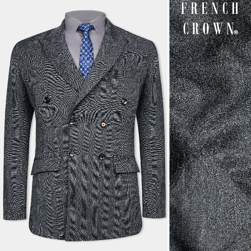 Men's Tweed Blazer in Brown with Leather Elbow Patches for a Classic and Academic StyleFlint Gray Subtle Checkered Wool Rich Double Breasted Blazer Men's Tweed Blazer in Brown with Leather Elbow Patches for a Classic and Academic StyleFlint Gray Subtle Checkered Wool Rich Double Breasted Blazer