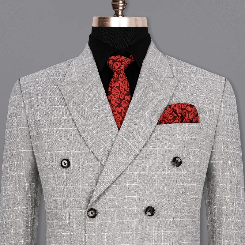 Men's Slim Fit Denim Blazer in Blue for a Casual and Trendy Streetwear LookHurricane Gray Windowpane Double Breasted Blazer