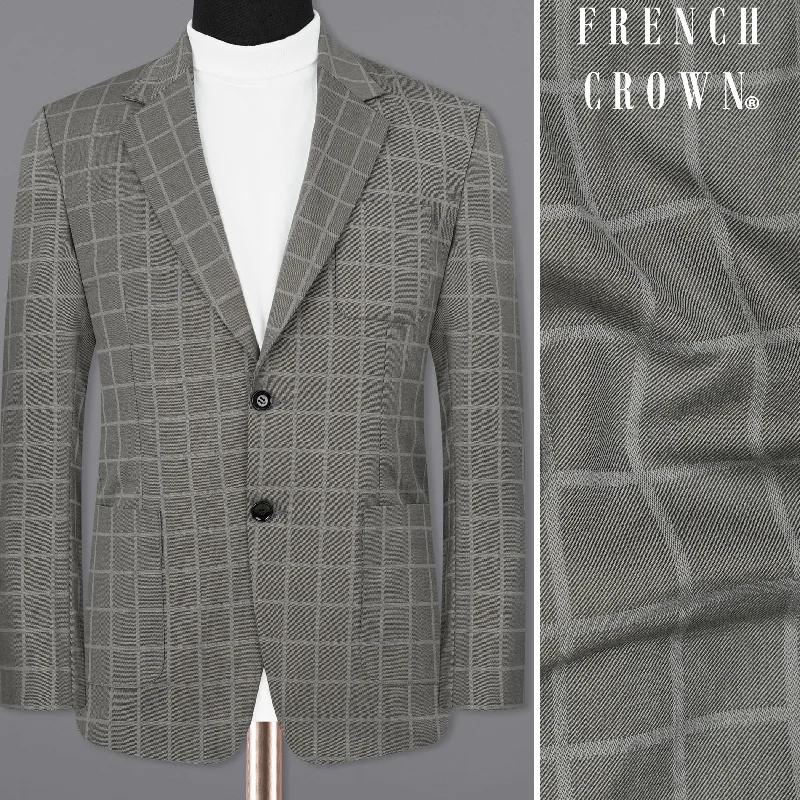Men's Stretch - Fabric Blazer in Black for a Comfortable and Flexible Everyday WearHurricane Windowpane Single Breasted Sports Blazer Men's Stretch - Fabric Blazer in Black for a Comfortable and Flexible Everyday WearHurricane Windowpane Single Breasted Sports Blazer