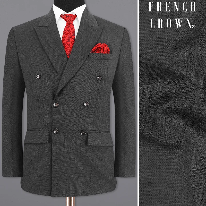 Tall Men's Black Leather Blazer with Zipper Details for a Modern and Edgy LookIridium Gray Double Breasted Blazer Tall Men's Black Leather Blazer with Zipper Details for a Modern and Edgy LookIridium Gray Double Breasted Blazer