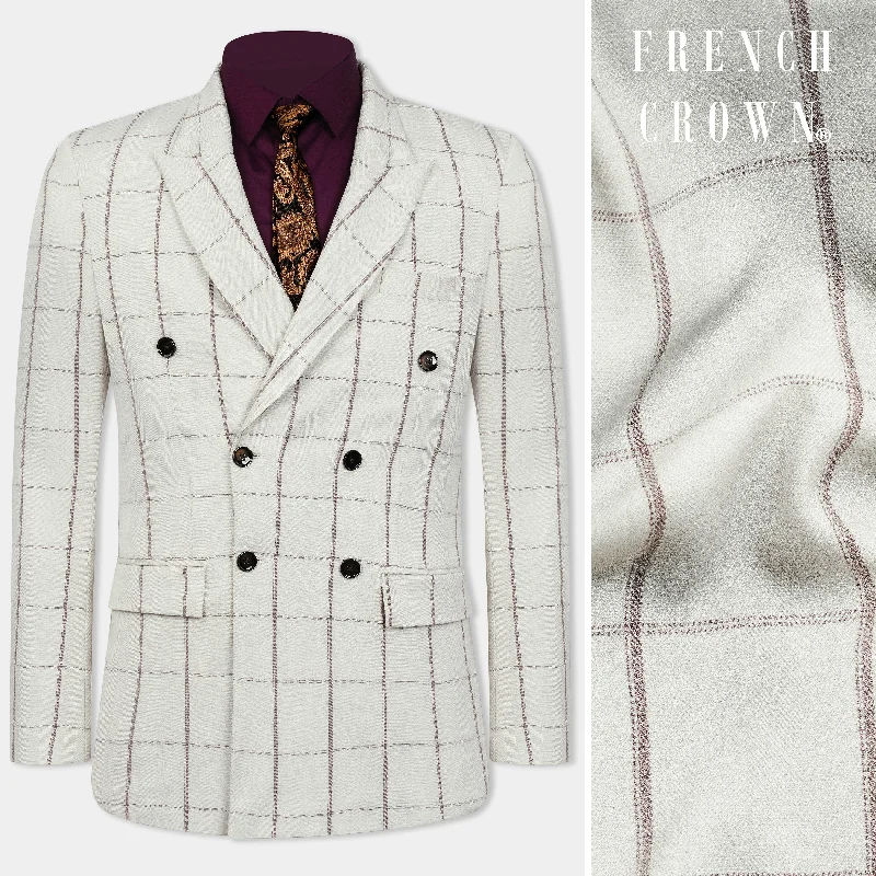 Plus Size Men's Herringbone Patterned Blazer in Grey for a Timeless and Sophisticated AppearanceIron Cream Windowpane Wool Rich Double Breasted Blazer Plus Size Men's Herringbone Patterned Blazer in Grey for a Timeless and Sophisticated AppearanceIron Cream Windowpane Wool Rich Double Breasted Blazer