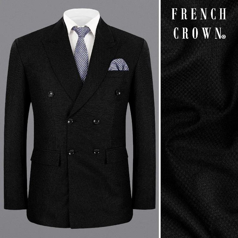 Plus Size Men's Charcoal Grey Linen Blazer with Notch Lapel for a Summer - Ready StyleJade black Diamond Textured Wool Blend Double Breasted Blazer Plus Size Men's Charcoal Grey Linen Blazer with Notch Lapel for a Summer - Ready StyleJade black Diamond Textured Wool Blend Double Breasted Blazer