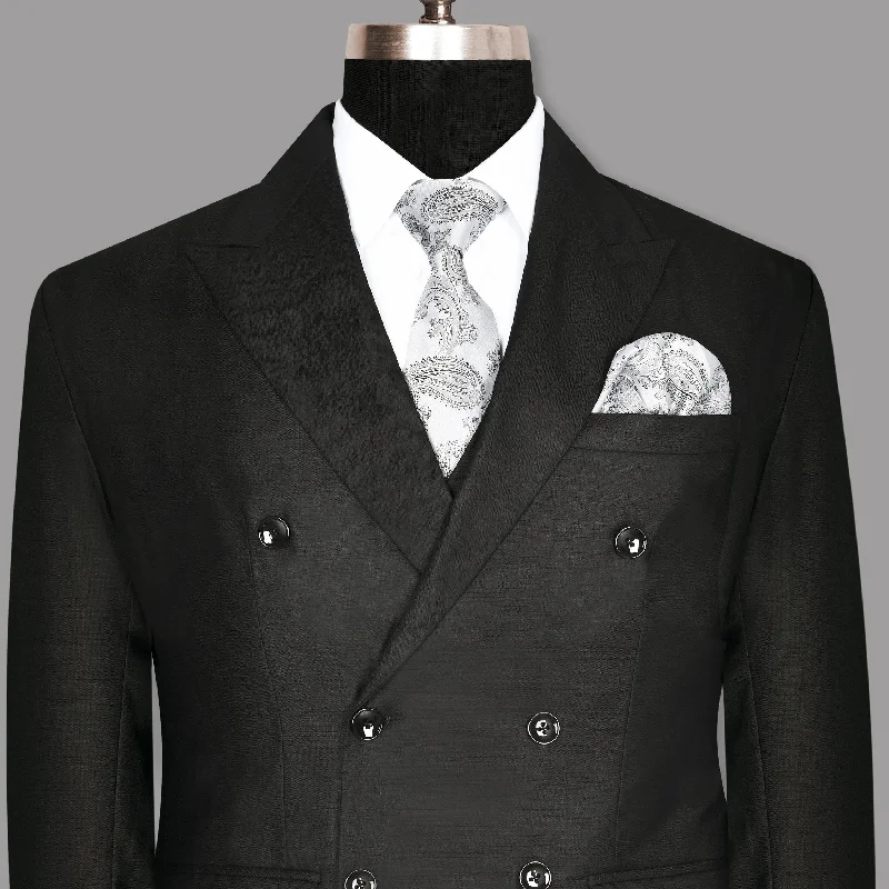 Men's Linen - Cotton Blend Blazer in Tan with Roll - Up Sleeves for a Laid - Back Summer LookJade Black Subtle Windowpane Wool Blend Double Breasted Blazer