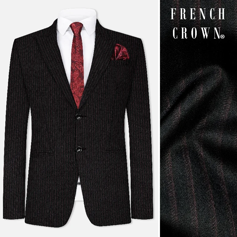 Men's Tweed Blazer in Brown with Leather Elbow Patches for a Classic and Academic StyleJade Black With Iridium Maroon Striped Wool Blend Blazer Men's Tweed Blazer in Brown with Leather Elbow Patches for a Classic and Academic StyleJade Black With Iridium Maroon Striped Wool Blend Blazer