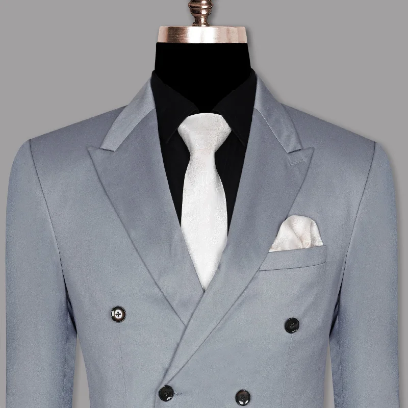 Men's Double - Breasted Velvet Blazer in Burgundy for a Sophisticated Evening OutfitLight Grey Wool Blend Double Breasted Blazer
