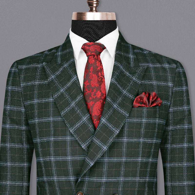 Men's Pin - Striped Wool - Blend Blazer in Navy and White for a Traditional Business AttireLog Cabin Green Super fine Windowpane Wool Rich Double Breasted Blazer Men's Pin - Striped Wool - Blend Blazer in Navy and White for a Traditional Business AttireLog Cabin Green Super fine Windowpane Wool Rich Double Breasted Blazer