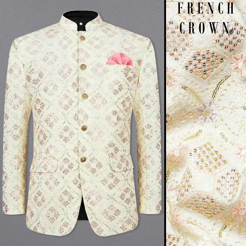 Men's Patterned Checkered Cotton Blazer in Multicolor for a Stylish and Trendy AppearanceMercury Cream Sequins Embroidered Bandhgala Blazer Men's Patterned Checkered Cotton Blazer in Multicolor for a Stylish and Trendy AppearanceMercury Cream Sequins Embroidered Bandhgala Blazer