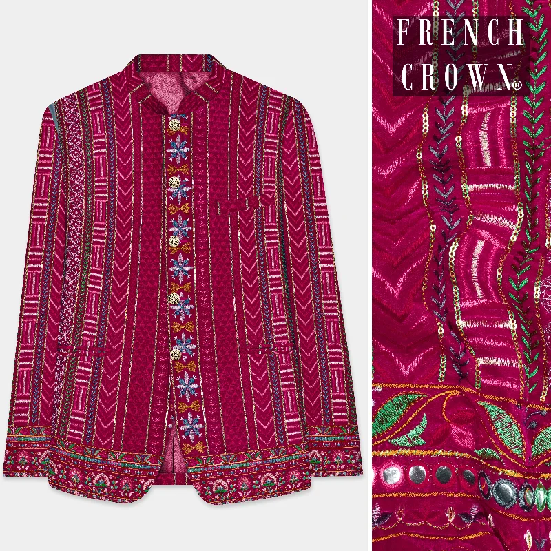 Slim Fit Men's Navy Blue Wool Blazer for a Classic and Professional LookMerlot Pink sequin and Multicolor thread Embroidered Velvet Bandhgala Jodhpuri Slim Fit Men's Navy Blue Wool Blazer for a Classic and Professional LookMerlot Pink sequin and Multicolor thread Embroidered Velvet Bandhgala Jodhpuri