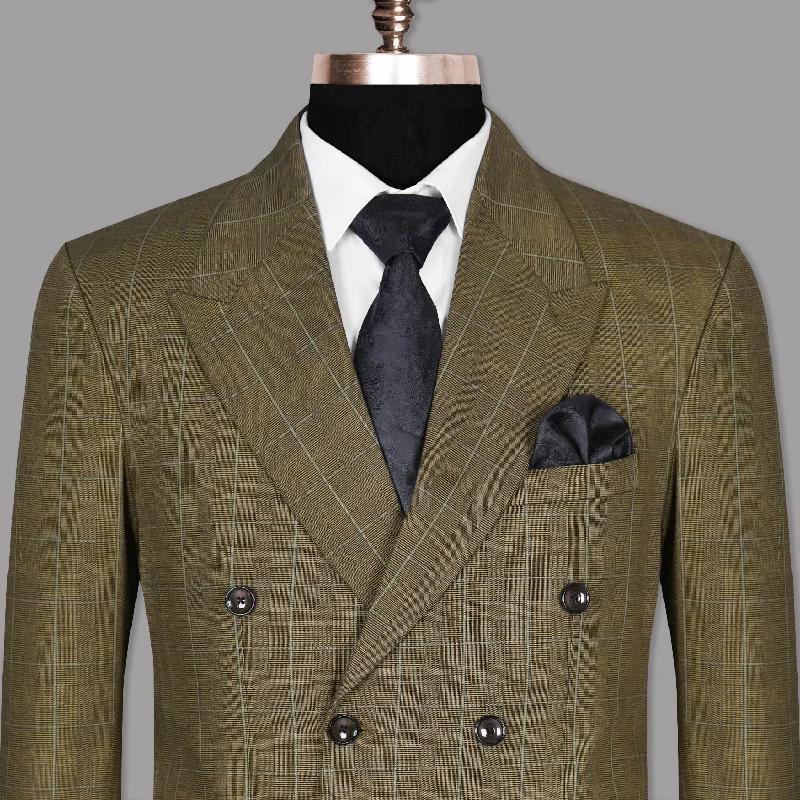 Men's Stretch - Fabric Blazer in Black for a Comfortable and Flexible Everyday WearMetal Yellow Plaid Double Breasted Blazer Men's Stretch - Fabric Blazer in Black for a Comfortable and Flexible Everyday WearMetal Yellow Plaid Double Breasted Blazer