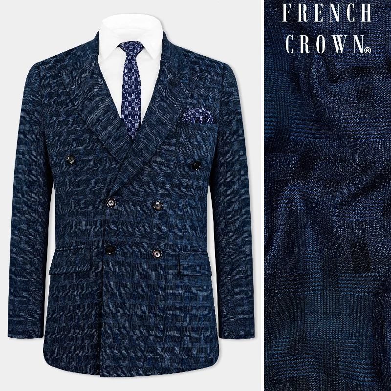 Men's Single - Breasted Cashmere Blazer in Camel for a Luxurious and Elegant Winter LookMidnight Blue with Nile Blue Jacquard Textured Double Breasted Blazer Men's Single - Breasted Cashmere Blazer in Camel for a Luxurious and Elegant Winter LookMidnight Blue with Nile Blue Jacquard Textured Double Breasted Blazer