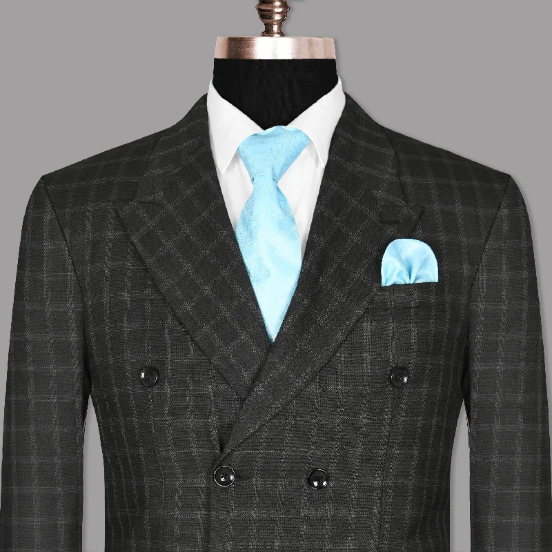 Men's Pin - Striped Wool - Blend Blazer in Navy and White for a Traditional Business AttireMine shaft Black Windowpane Double Breasted Blazer Men's Pin - Striped Wool - Blend Blazer in Navy and White for a Traditional Business AttireMine shaft Black Windowpane Double Breasted Blazer