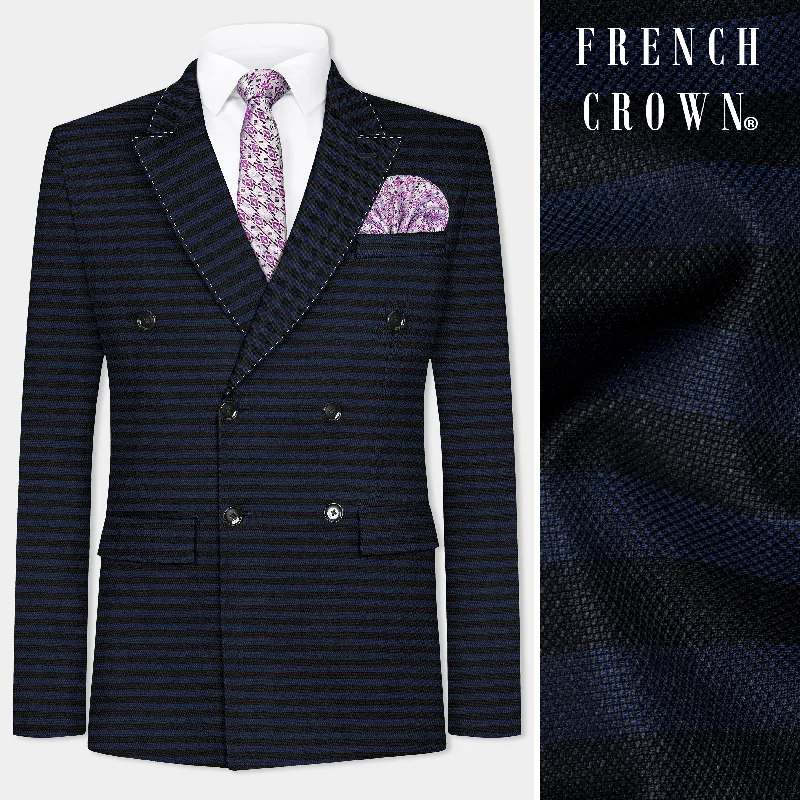 Men's Linen - Cotton Blend Blazer in Tan with Roll - Up Sleeves for a Laid - Back Summer LookMirage Blue and Black Horizontal Striped Wool Blend Blazer Men's Linen - Cotton Blend Blazer in Tan with Roll - Up Sleeves for a Laid - Back Summer LookMirage Blue and Black Horizontal Striped Wool Blend Blazer