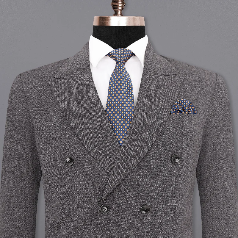 Men's Metallic - Trimmed Blazer in Silver for a Glamorous and Eye - Catching Party AttireMobster Grey Double-Breasted Premium Cotton Blazer Men's Metallic - Trimmed Blazer in Silver for a Glamorous and Eye - Catching Party AttireMobster Grey Double-Breasted Premium Cotton Blazer
