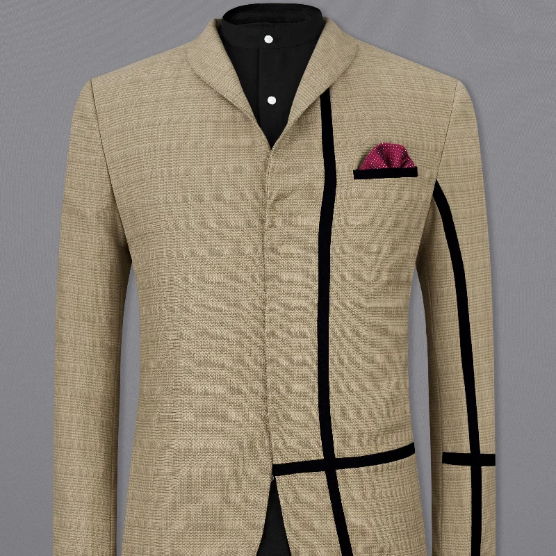 Men's Lightweight Linen - Blend Blazer in Beige for a Casual and Comfortable Summer EnsemblePale Taupe Brown Plaid with Black Patchwork Wool Rich Blazer Men's Lightweight Linen - Blend Blazer in Beige for a Casual and Comfortable Summer EnsemblePale Taupe Brown Plaid with Black Patchwork Wool Rich Blazer