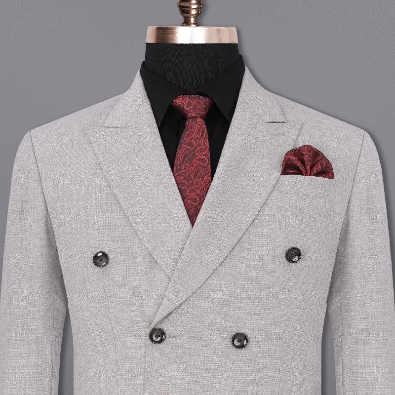 Men's Slim Fit Denim Blazer in Blue for a Casual and Trendy Streetwear LookPearl Slate Gray Double Breasted Blazer