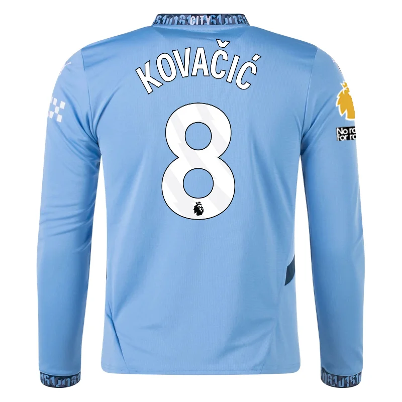 Men's Authentic Soccer Jerseys of National Teams for International Football EventsPuma Manchester City Mateo Kovačić Home Long Sleeve Jersey w/ EPL + No Room For Racism Patch 24/25 (Team Light/Marine Blue) Men's Authentic Soccer Jerseys of National Teams for International Football EventsPuma Manchester City Mateo Kovačić Home Long Sleeve Jersey w/ EPL + No Room For Racism Patch 24/25 (Team Light/Marine Blue)