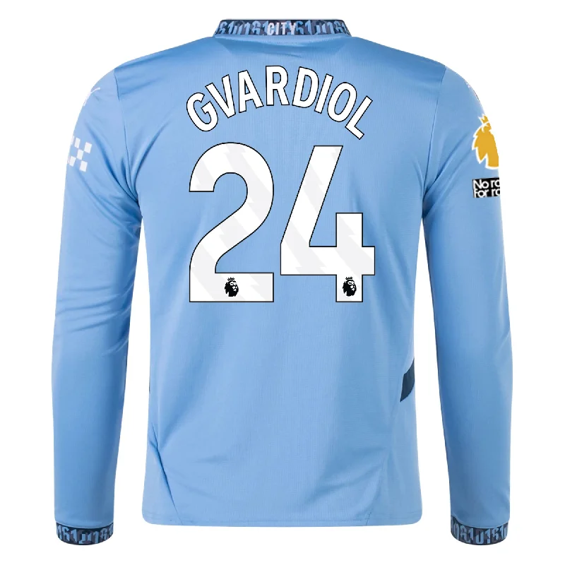 Men's Custom - Printed Baseball Jerseys with Player Names and Numbers for Personalized StylePuma Manchester City Joško Gvardiol Home Long Sleeve Jersey w/ EPL + No Room For Racism Patch 24/25 (Team Light/Marine Blue) Men's Custom - Printed Baseball Jerseys with Player Names and Numbers for Personalized StylePuma Manchester City Joško Gvardiol Home Long Sleeve Jersey w/ EPL + No Room For Racism Patch 24/25 (Team Light/Marine Blue)