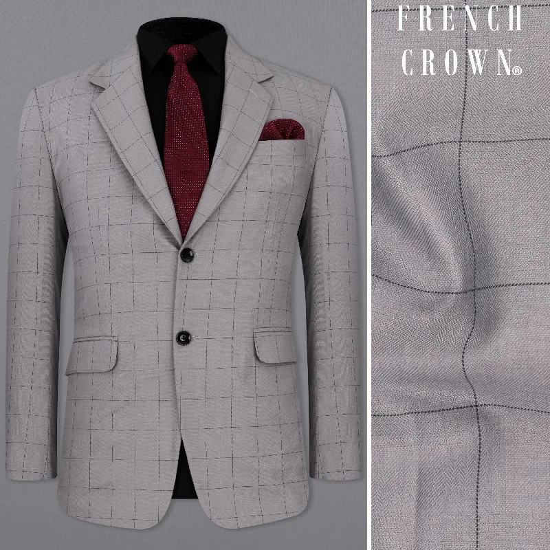 Men's Military - Inspired Khaki Blazer with Epaulettes for a Dapper and Stylish OutfitRegent Gray Windowpane Single Breasted Blazer Men's Military - Inspired Khaki Blazer with Epaulettes for a Dapper and Stylish OutfitRegent Gray Windowpane Single Breasted Blazer