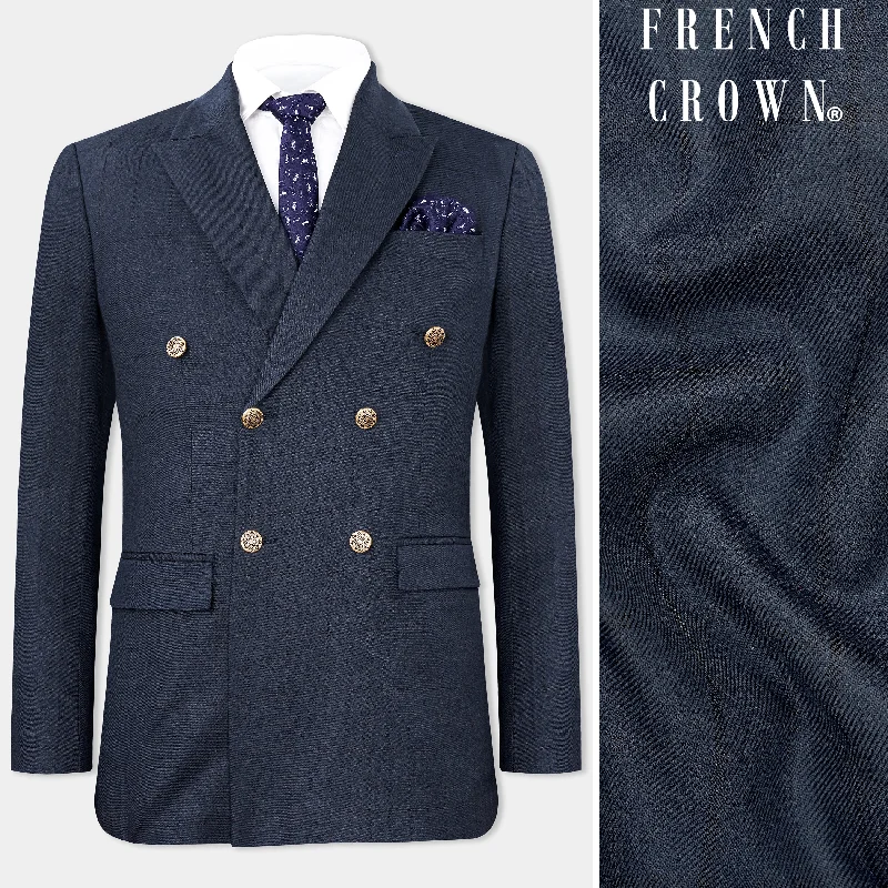 Men's Patterned Checkered Cotton Blazer in Multicolor for a Stylish and Trendy AppearanceShark Navy Blue Subtle Windowpane Double-Breasted Blazer Men's Patterned Checkered Cotton Blazer in Multicolor for a Stylish and Trendy AppearanceShark Navy Blue Subtle Windowpane Double-Breasted Blazer