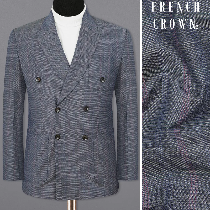 Tall Men's White Linen Blazer with Gold Buttons for a Beach - Ready and Elegant LookStorm Dust Plaid Double Breasted Sports Blazer