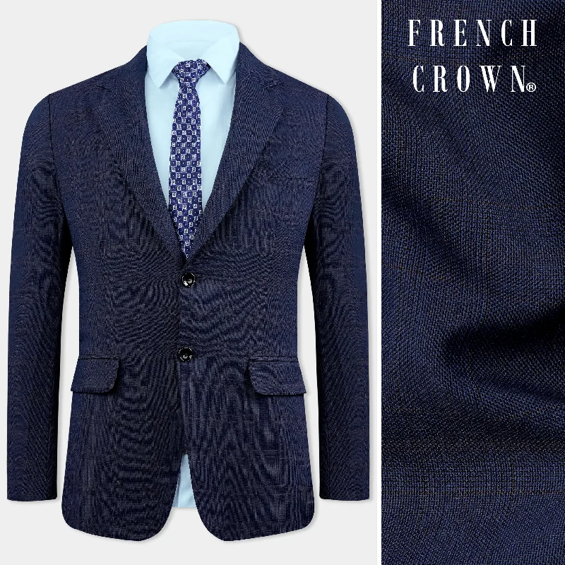 Plus Size Men's Charcoal Grey Linen Blazer with Notch Lapel for a Summer - Ready StyleThunder Blue Plaid Wool Rich Blazer