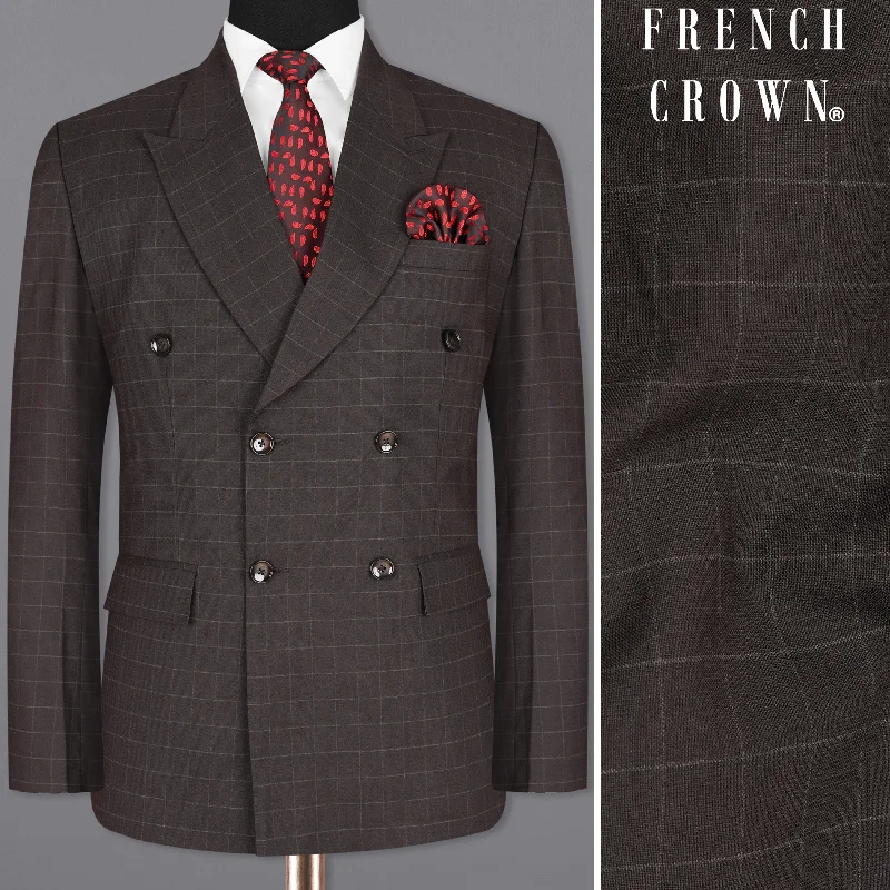 Men's Slim Fit Plaid Blazer in Red and Black for a Festive and Fashionable Holiday LookThunder Brown windowpane Double Breasted Blazer