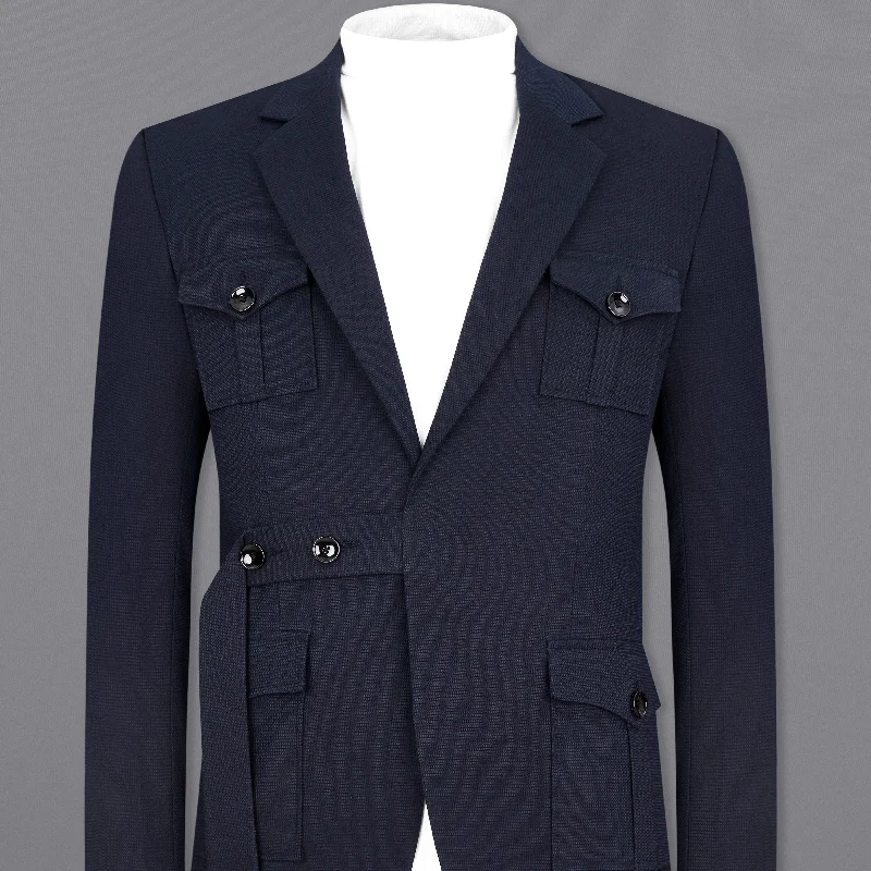 Men's Single - Breasted Cashmere Blazer in Camel for a Luxurious and Elegant Winter LookThunder Navy Blue Premium Cotton Designer Blazer with Functional Belt Fastening Men's Single - Breasted Cashmere Blazer in Camel for a Luxurious and Elegant Winter LookThunder Navy Blue Premium Cotton Designer Blazer with Functional Belt Fastening