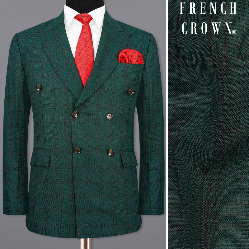 Plus Size Men's Paisley Print Silk Blazer in Royal Blue for a Statement - Making Party OutfitTimber Dark Green With Black Plaid Double Breasted Blazer Plus Size Men's Paisley Print Silk Blazer in Royal Blue for a Statement - Making Party OutfitTimber Dark Green With Black Plaid Double Breasted Blazer