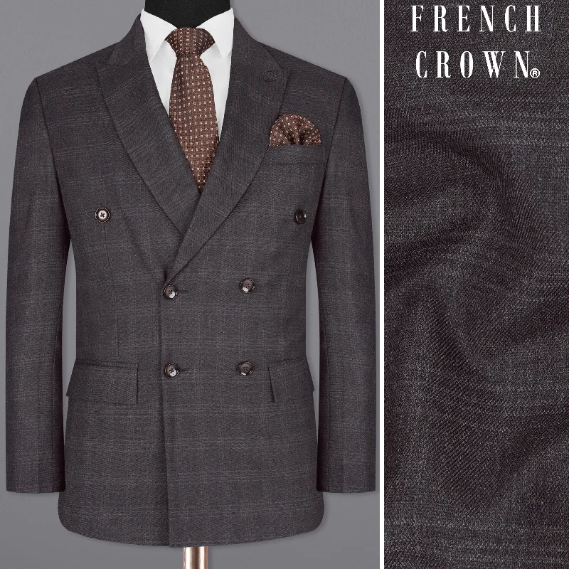 Men's Stretch - Fabric Blazer in Black for a Comfortable and Flexible Everyday WearTuatara Gray Subtle windowpanew Double Breasted Blazer