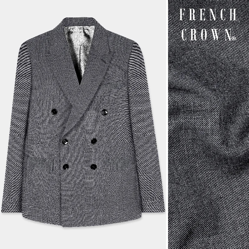 Plus Size Men's Charcoal Grey Linen Blazer with Notch Lapel for a Summer - Ready StyleVampire Gray Textured Wool Rich Double Breasted Blazer Plus Size Men's Charcoal Grey Linen Blazer with Notch Lapel for a Summer - Ready StyleVampire Gray Textured Wool Rich Double Breasted Blazer