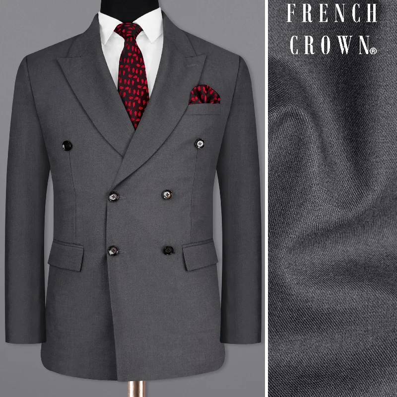 Men's Metallic - Trimmed Blazer in Silver for a Glamorous and Eye - Catching Party AttireWenge Gray Double Breasted Blazer