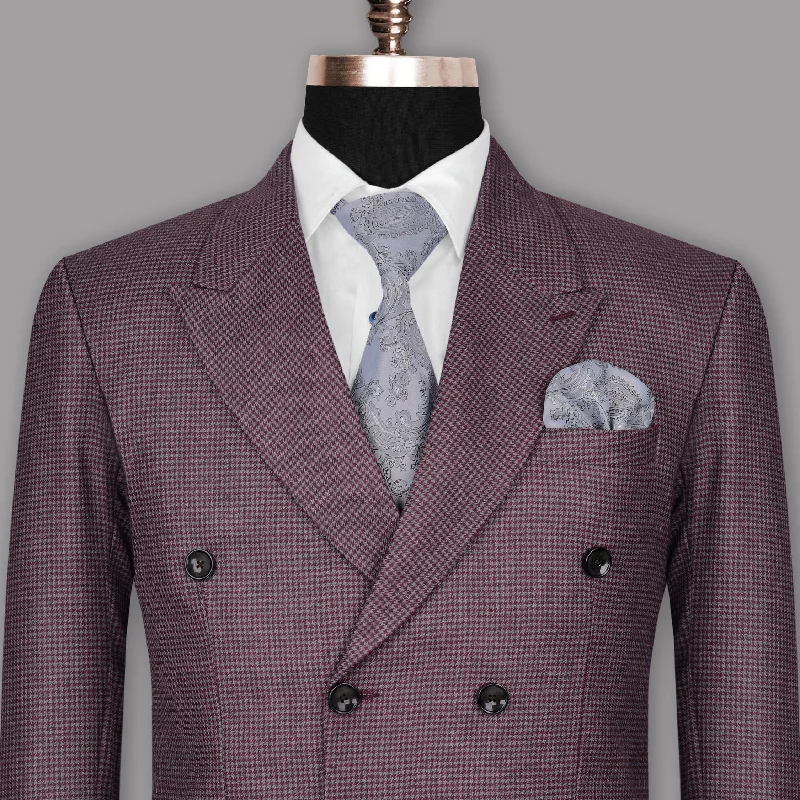 Men's Patterned Checkered Cotton Blazer in Multicolor for a Stylish and Trendy AppearanceWine Berry WoolRich Houndstooth Double Breasted Blazer Men's Patterned Checkered Cotton Blazer in Multicolor for a Stylish and Trendy AppearanceWine Berry WoolRich Houndstooth Double Breasted Blazer