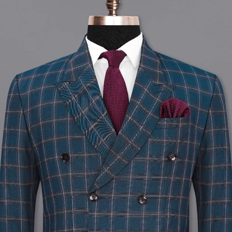 Athletic Fit Men's Olive Green Corduroy Blazer with Patch Pockets for a Rustic and Casual StyleZodiac Blue Plaid Double Breasted Blazer