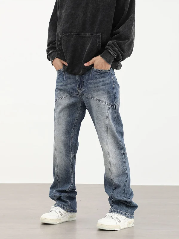 Men's Jeans with a Frayed Hem for a Casual and Effortless Style90's Front Seam Loose Fit Straight Leg Denim