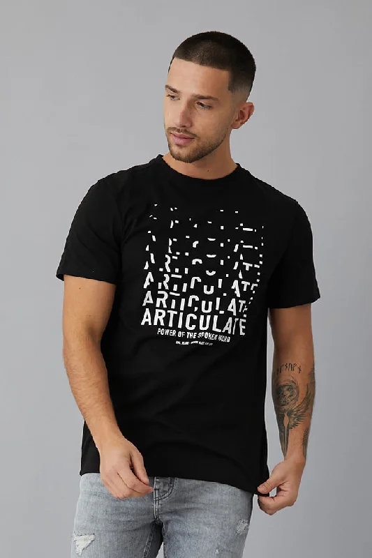 Plus Size Men's Bootcut Jeans with a Belt Loop Upgrade for a Stylish TouchAccent Printed crew neck t-shirt in Black Plus Size Men's Bootcut Jeans with a Belt Loop Upgrade for a Stylish TouchAccent Printed crew neck t-shirt in Black