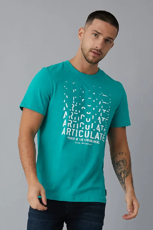 Plus Size Men's Bootcut Jeans with a Relaxed Waist for a Classic and Comfortable FitAccent Printed crew neck t-shirt in jade Plus Size Men's Bootcut Jeans with a Relaxed Waist for a Classic and Comfortable FitAccent Printed crew neck t-shirt in jade