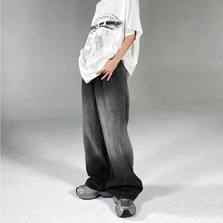 Men's Jeans with a Frayed Hem for a Casual and Effortless StyleAsh Dark Stormy Gradient Super Baggy Jeans
