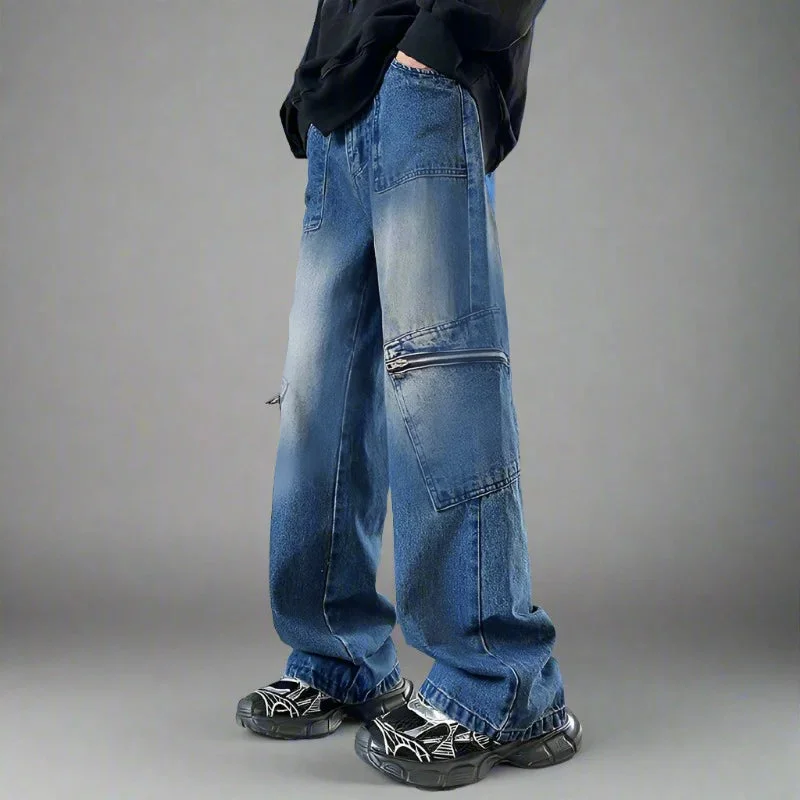 Men's Slim Fit Stretch Jeans in Dark Wash for a Modern and Comfortable LookAuthentic Urban Zip Cargo Denim