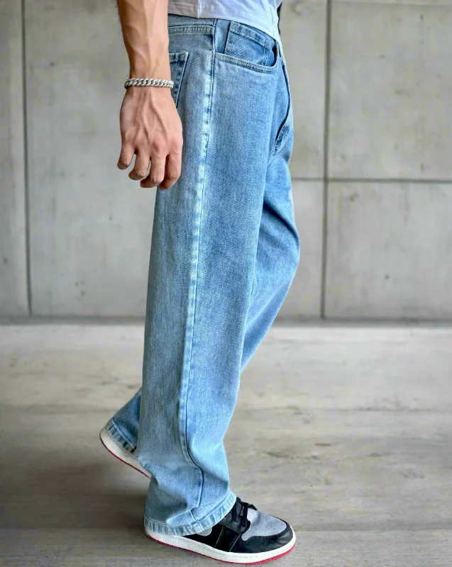 Men's Jeans with a Cargo - Inspired Knee Pocket for Extra StorageBlue Cloud Wash Baggy Fit Jeans Men's Jeans with a Cargo - Inspired Knee Pocket for Extra StorageBlue Cloud Wash Baggy Fit Jeans
