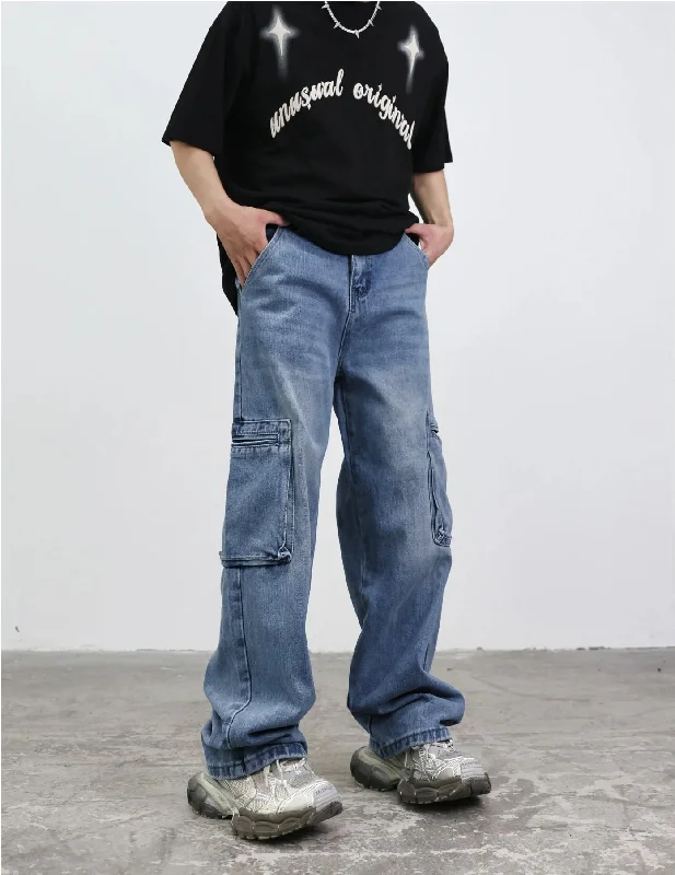 Plus Size Men's Bootcut Jeans with a Relaxed Waist for a Classic and Comfortable FitBlue Out Dated Wash Cargo Pocket Baggy Jeans Plus Size Men's Bootcut Jeans with a Relaxed Waist for a Classic and Comfortable FitBlue Out Dated Wash Cargo Pocket Baggy Jeans
