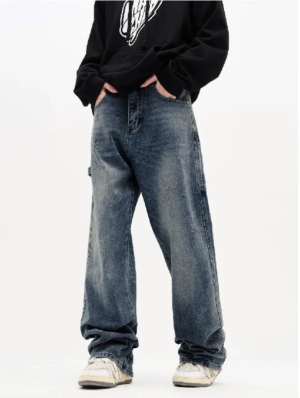 Plus Size Men's Bootcut Jeans with a Belt Loop Upgrade for a Stylish TouchBlue Sand Washed Baggy Jeans Plus Size Men's Bootcut Jeans with a Belt Loop Upgrade for a Stylish TouchBlue Sand Washed Baggy Jeans