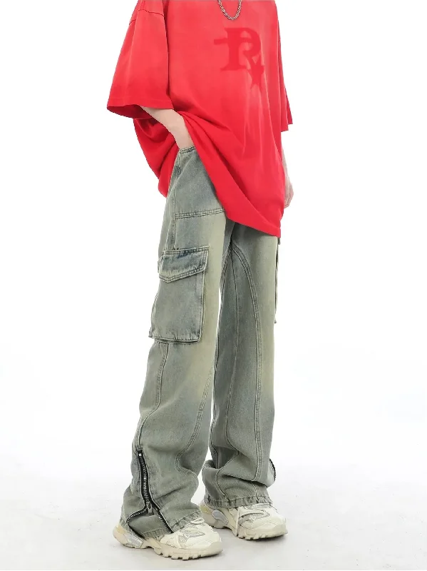 Men's Cargo Jeans with Multiple Pockets for a Practical and Outdoor - Friendly LookBlue Sun Beam Wash Ankle Zipper Cargo Jeans Men's Cargo Jeans with Multiple Pockets for a Practical and Outdoor - Friendly LookBlue Sun Beam Wash Ankle Zipper Cargo Jeans