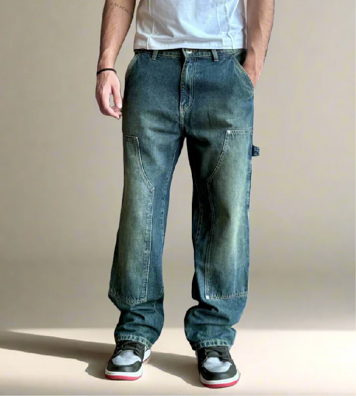 Plus Size Men's Relaxed Fit Jeans with a Faded Wash for a Vintage - Inspired LookCasual Cross Pocket Details Loose Straight Fit Jeans Plus Size Men's Relaxed Fit Jeans with a Faded Wash for a Vintage - Inspired LookCasual Cross Pocket Details Loose Straight Fit Jeans