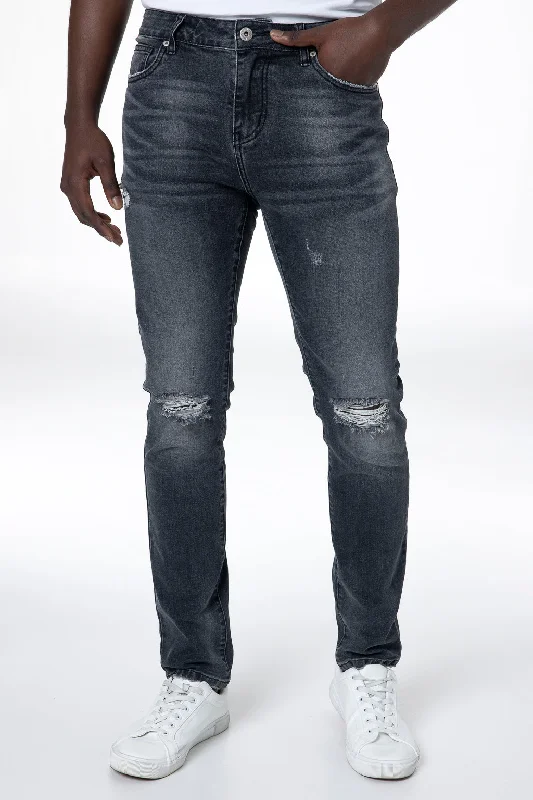Men's High - Waisted Jeans in a Medium Wash for a Vintage - Style RevivalRf02 Ripped Skinny Jeans _ 142681 _ Black Wash Men's High - Waisted Jeans in a Medium Wash for a Vintage - Style RevivalRf02 Ripped Skinny Jeans _ 142681 _ Black Wash