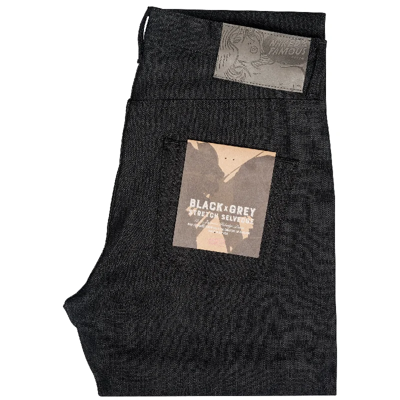 Plus Size Men's Bootcut Jeans with a Relaxed Waist for a Classic and Comfortable FitEasy Guy - Black x Grey Stretch Selvedge Plus Size Men's Bootcut Jeans with a Relaxed Waist for a Classic and Comfortable FitEasy Guy - Black x Grey Stretch Selvedge